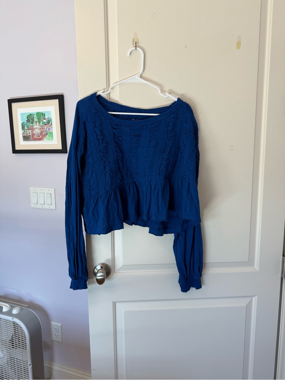 Pilcro Blue Long-Sleeve Cropped Peplum Sweater